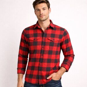 American Eagle Mens Red Super Soft Plaid Flannel Shirt Long Sleeve Size M